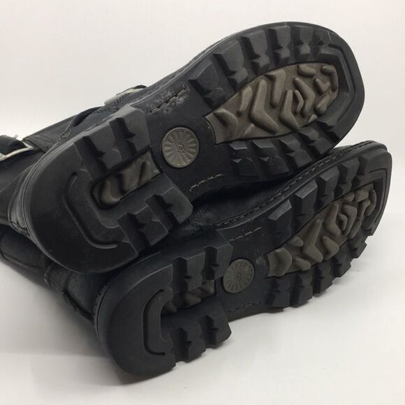 UGG Australia Lancing Black Leather Sherpa Lined Mid Ankle Moto Boots Sz 12 - Picture 11 of 16